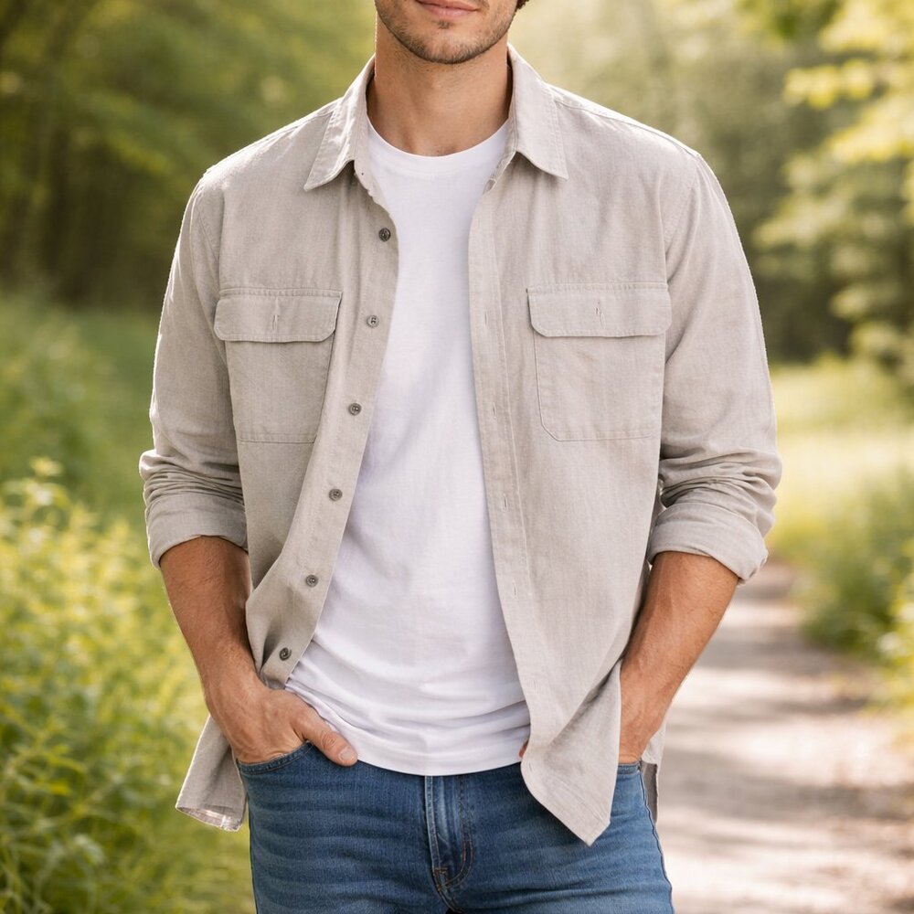ECOLO brand, 100% Cotton Relaxed Fit Shirt – Rugged Minimalist Essential Size L.